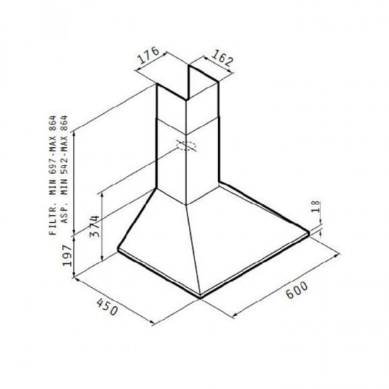 MAIDTEC Απορροφητήρας Καμινάδα Τετράγωνη MT HIGH POWER (E) 60cm