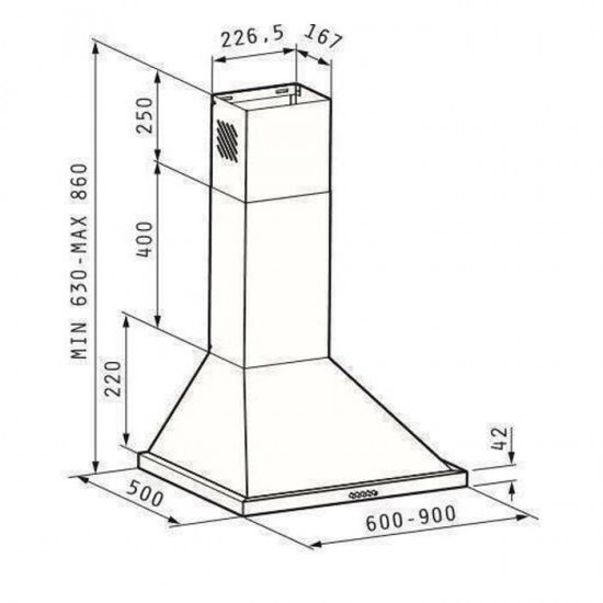 PYRAMIS Απορροφητήρας Καμινάδα Τετράγωνη 90cm Ecoline