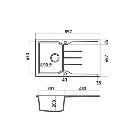 Sanitec Ultra Granite Νεροχύτης 805 (86x50) 1B 1D Bianco