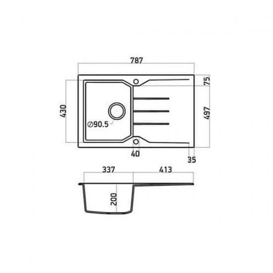 Sanitec Ultra Granite Νεροχύτης 807 (79x50) 1B 1D Grigio