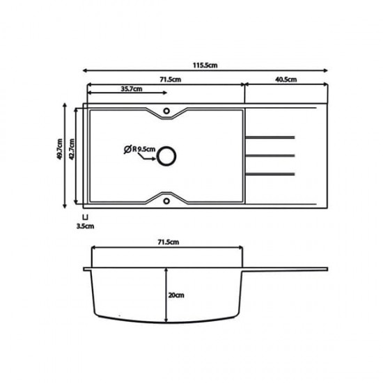 Sanitec Ultra Granite Νεροχύτης 817 (116x50) 1B 1D Ocra