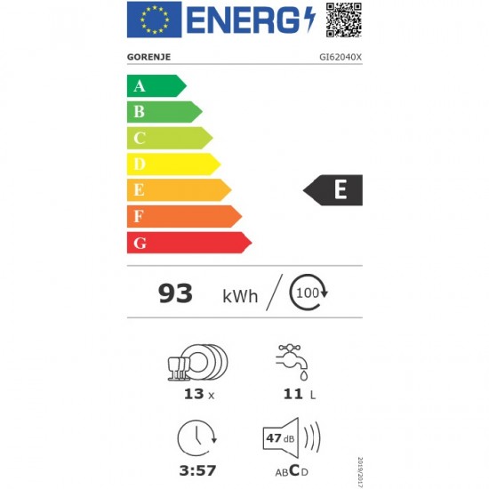 GORENJE Πλυντήριο Πιάτων 735996 SI60 GI62040X Μερικώς Καλυπτόμενο