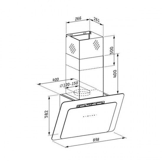 PYRAMIS Απορροφητήρας Vetrio Μαύρο Γυαλί 90cm